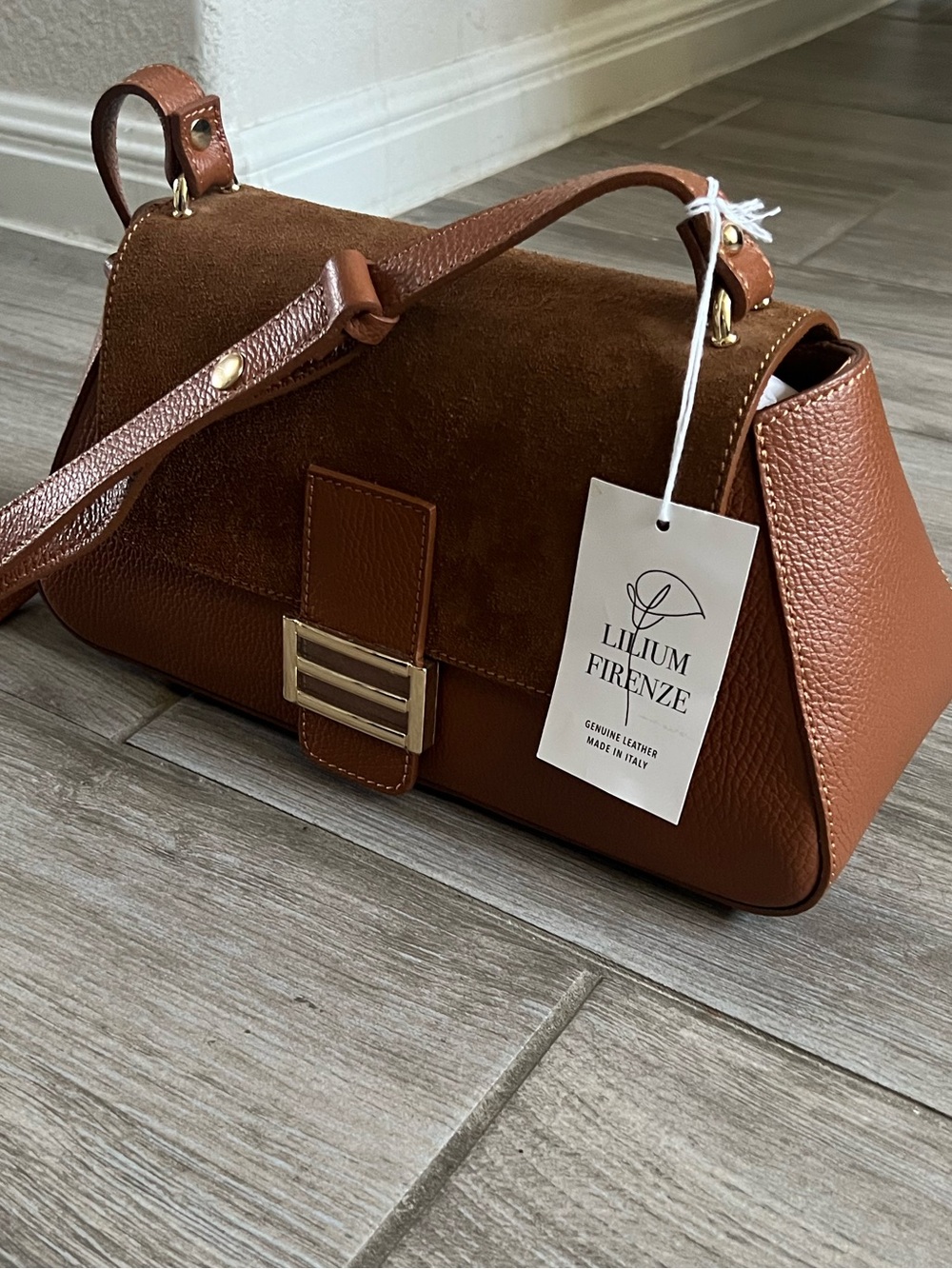 Lilium Firenze Genuine Leather Brown Suede Shoulder bag - Picture 4 of 17